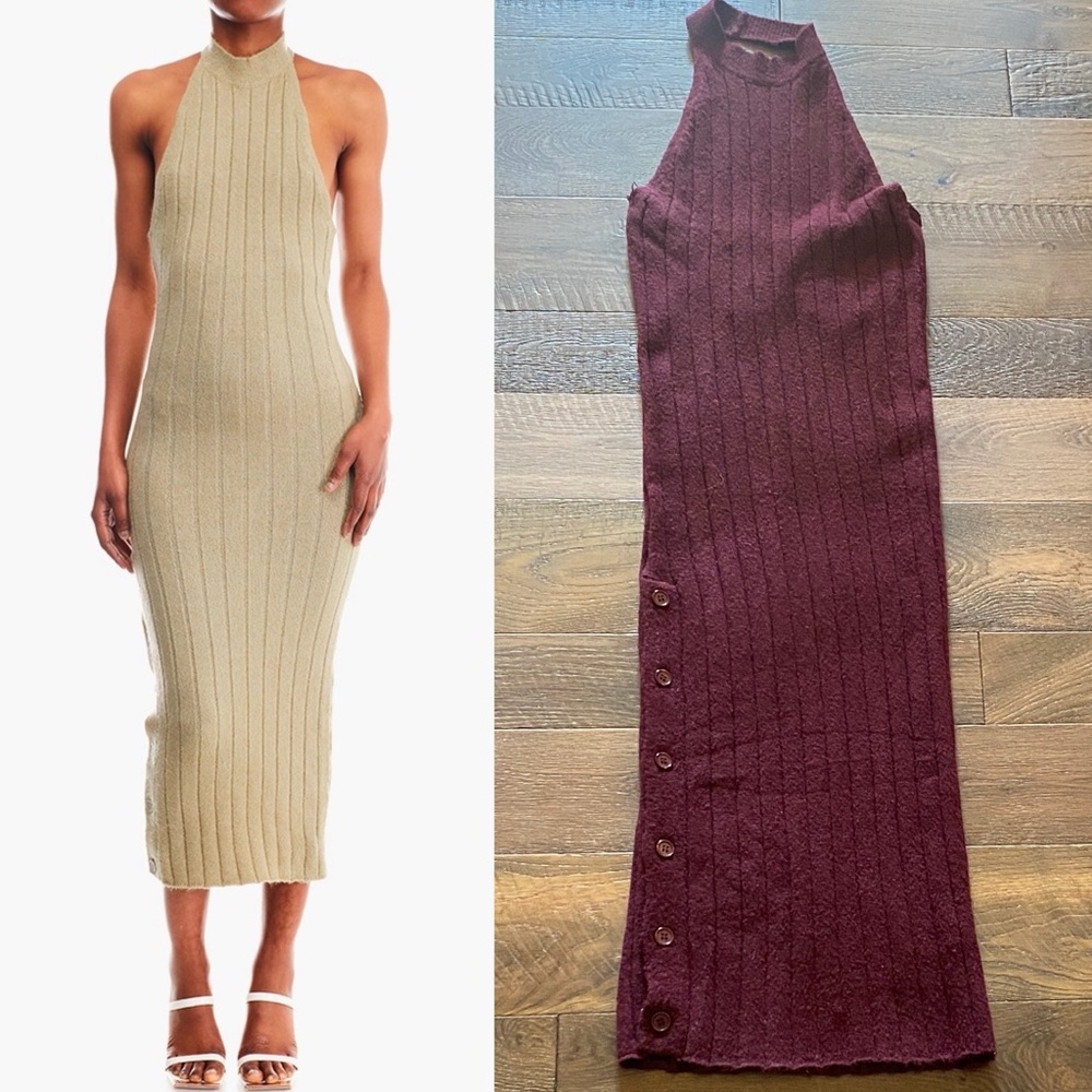 NWT Forever 21 wine Knit halter Dress with Button Accents